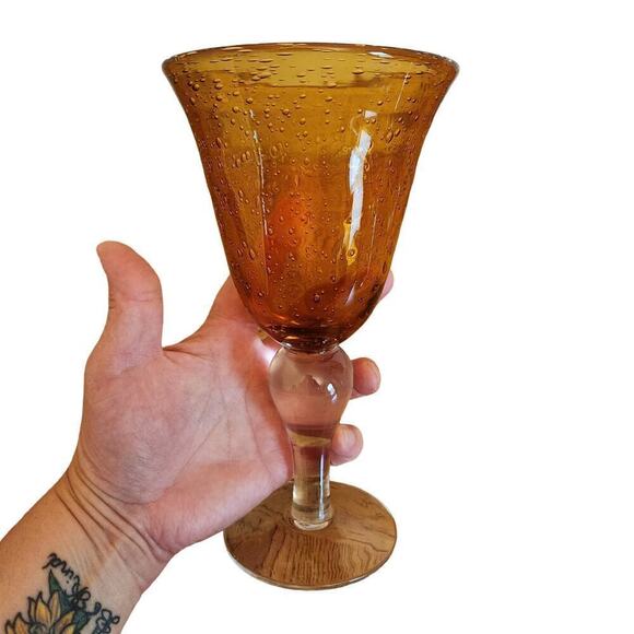 Artland Seeded Bubble Glass Goblets Set Of 4 Iris Amber 14 Oz Gold Iced Tea Vtg - Picture 5 of 5